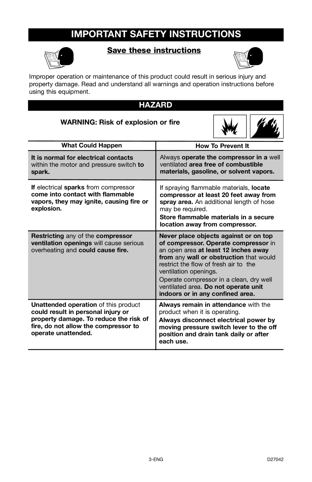 Porter-Cable C7550 instruction manual Hazard 