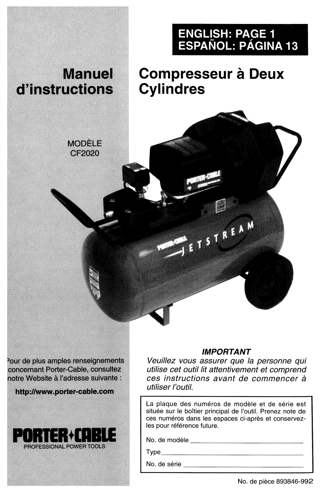 Porter-Cable CF2020 manual 