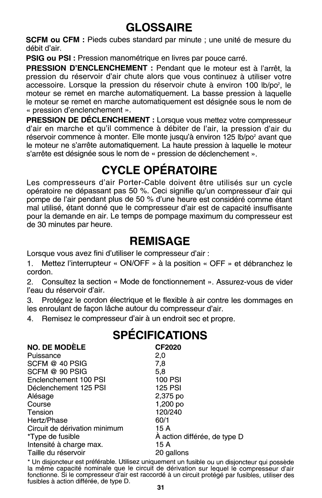 Porter-Cable CF2020 manual 