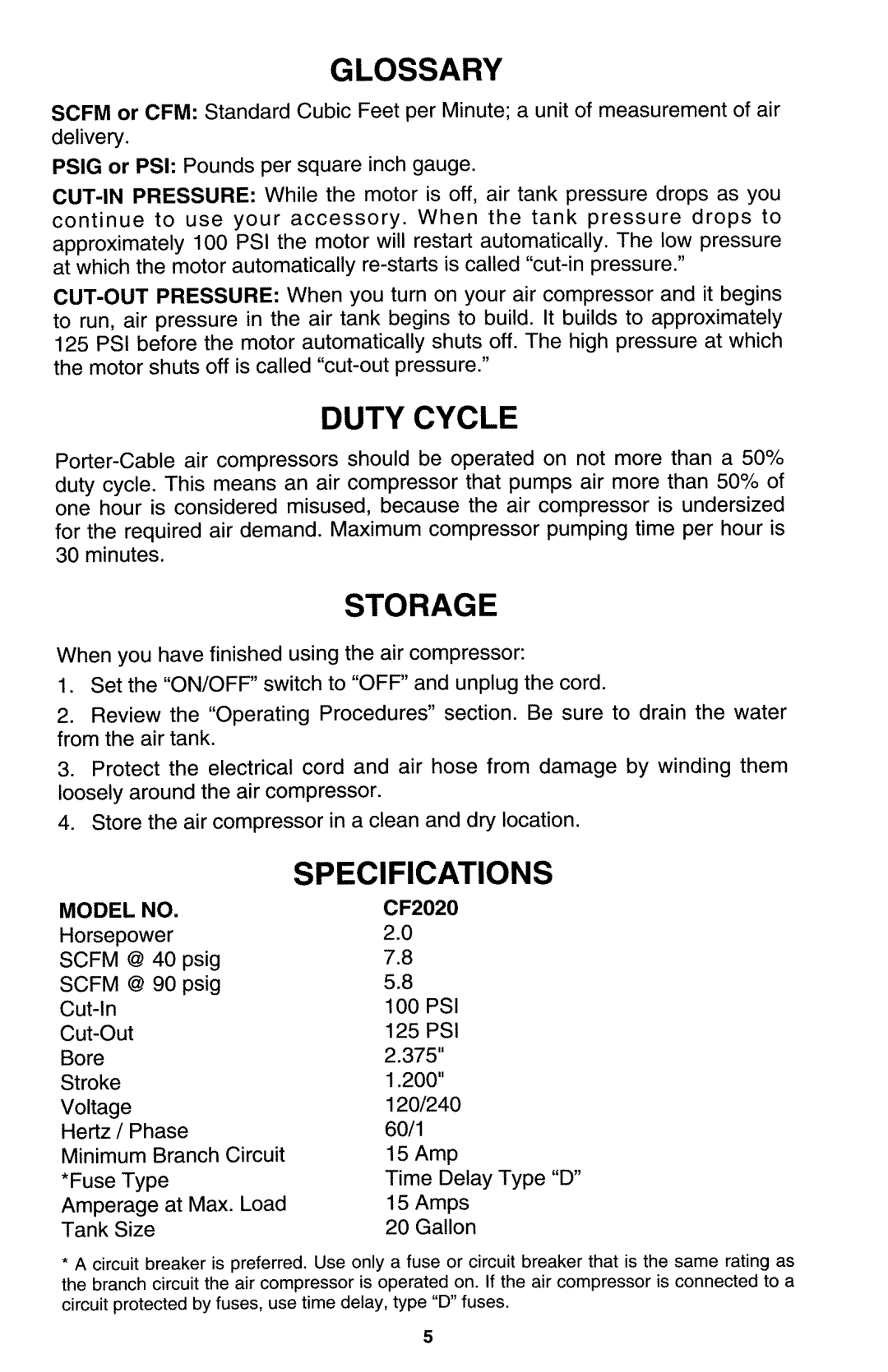 Porter-Cable CF2020 manual 