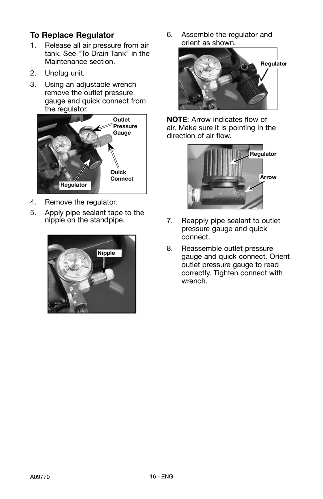 Porter-Cable CFFC350C, CFFR350C instruction manual To Replace Regulator 