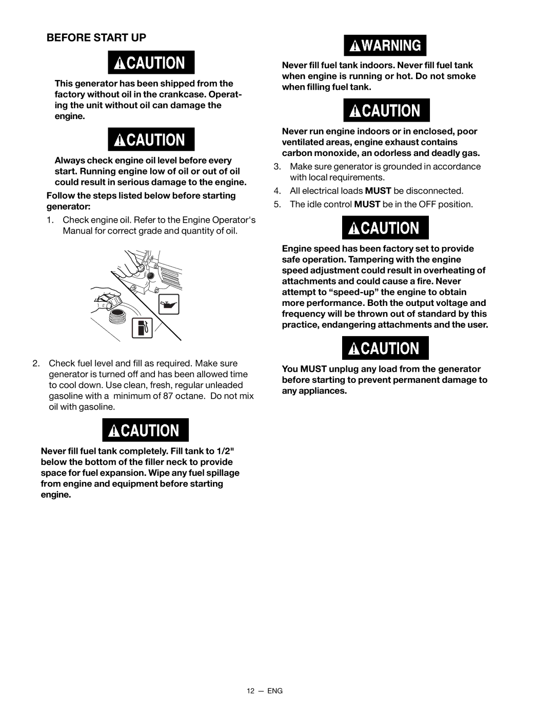 Porter-Cable H450CS, CH350CS, H650CS instruction manual Before Start UP 