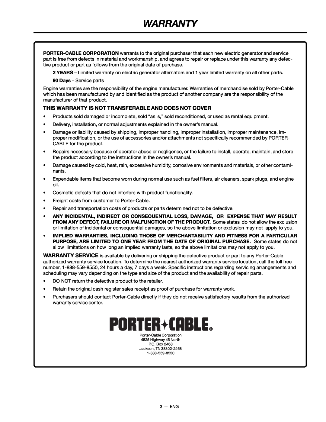 Porter-Cable H450CS, CH350CS, H650CS instruction manual This Warranty Is Not Transferable And Does Not Cover 
