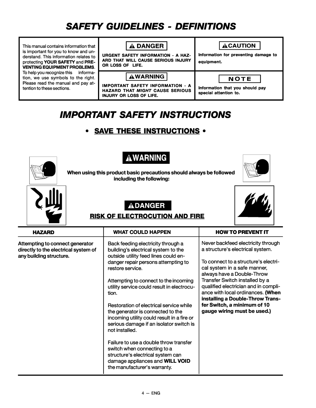 Porter-Cable H450CS, CH350CS, H650CS Safety Guidelines - Definitions, Important Safety Instructions, Hazard 