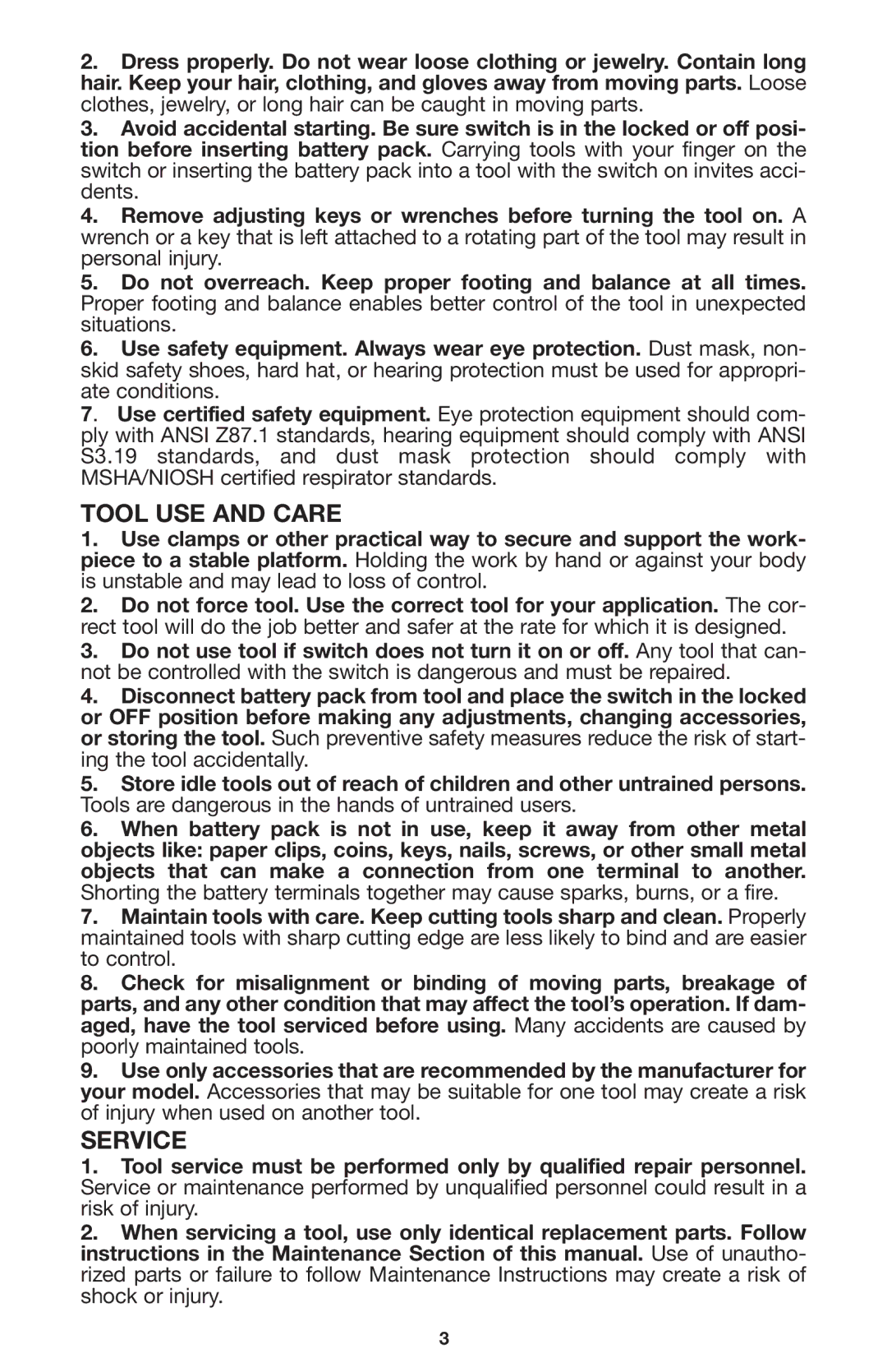 Porter-Cable CL180PS instruction manual Tool USE and Care, Service 