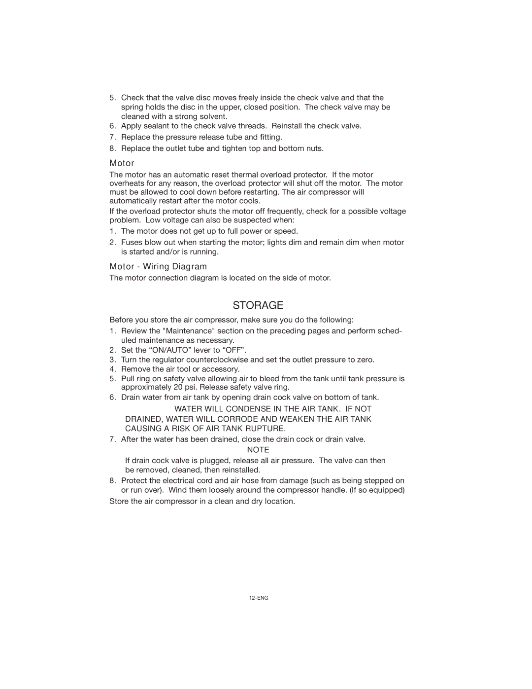 Porter-Cable CPF23400P instruction manual Storage, Motor Wiring Diagram 