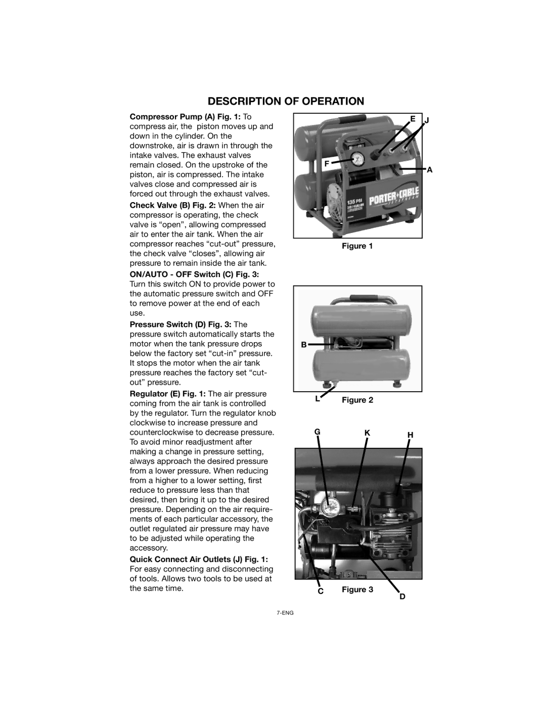 Porter-Cable CPF23400S instruction manual Description of Operation, Gk H 