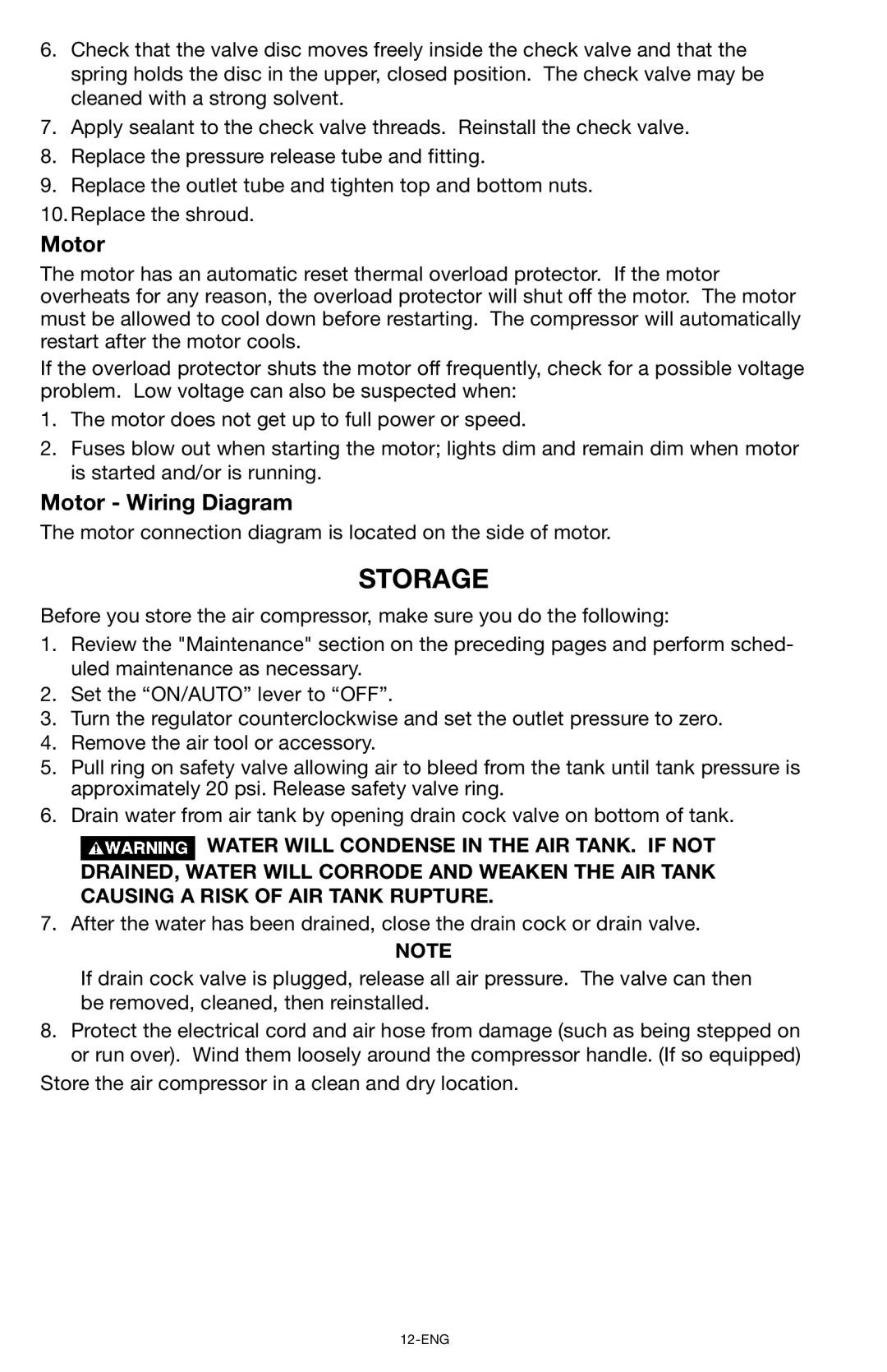 Porter-Cable CPF6025VP instruction manual Storage, Motor Wiring Diagram 