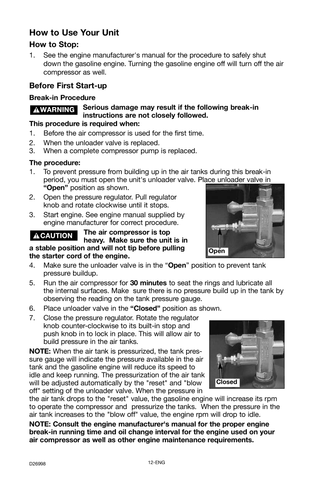 Porter-Cable CPL55GH8W instruction manual How to Use Your Unit, How to Stop, Before First Start-up, Procedure 