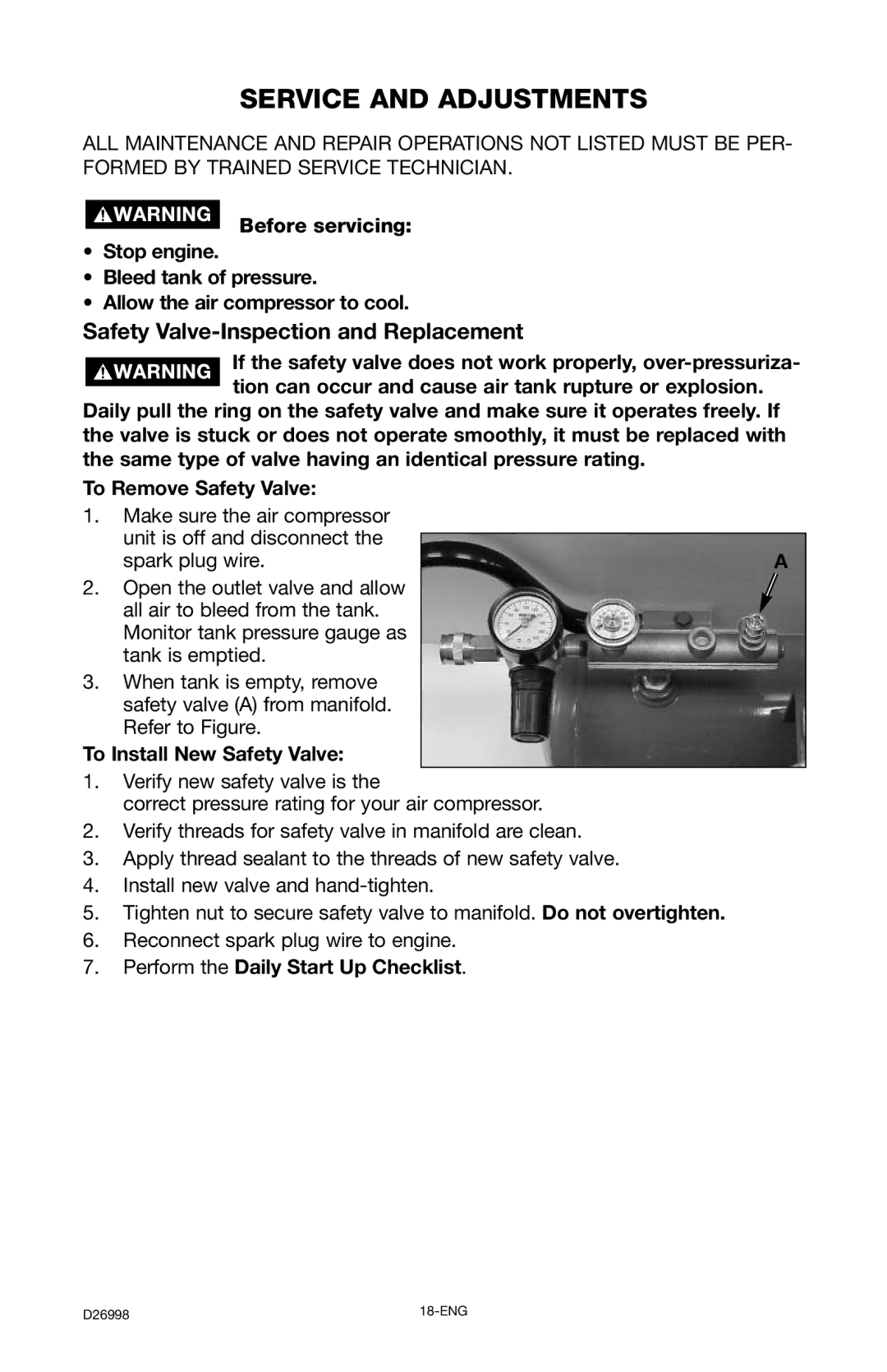 Porter-Cable CPL55GH8W Service and Adjustments, Safety Valve-Inspection and Replacement, To Install New Safety Valve 