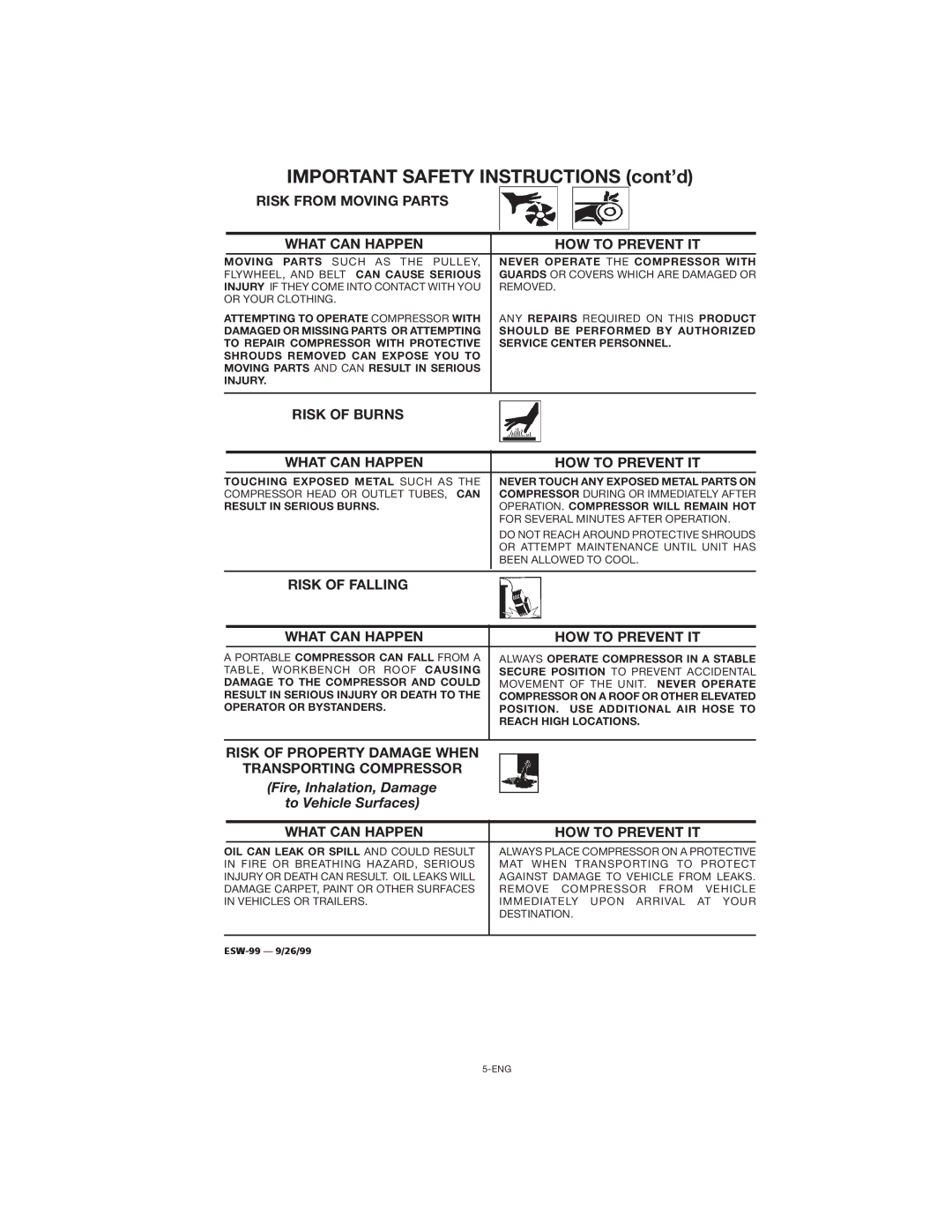 Porter-Cable CPLC7060V instruction manual Risk from Moving Parts What can Happen HOW to Prevent IT 