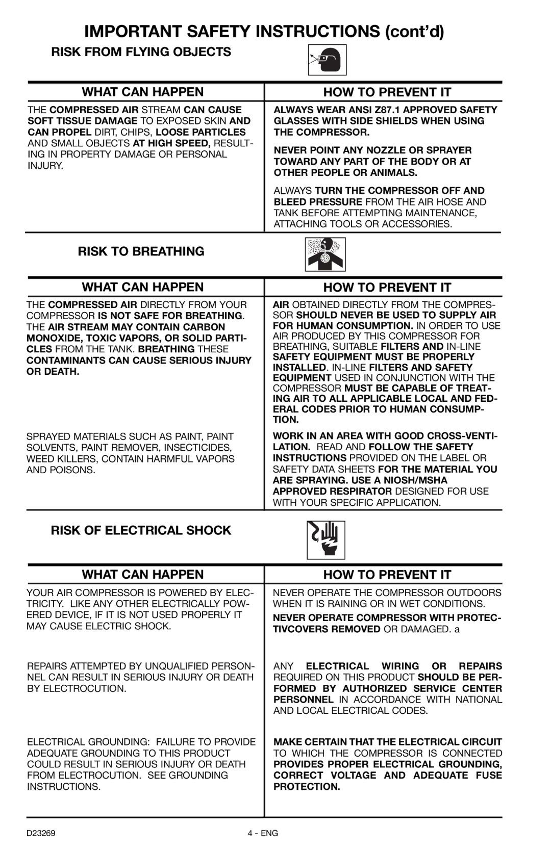 Porter-Cable CPLC7060V instruction manual Risk from Flying Objects What can Happen HOW to Prevent IT 