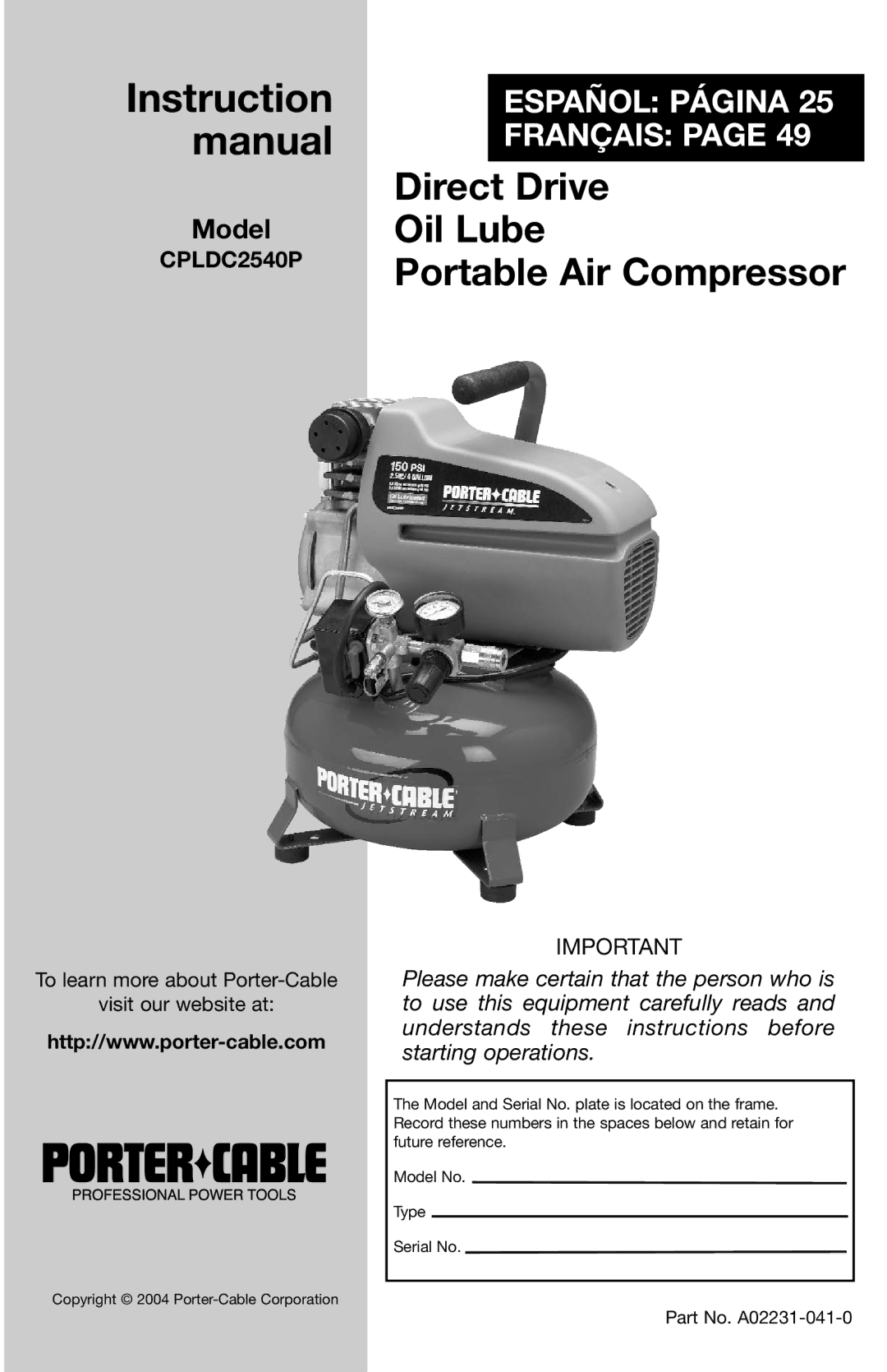 Porter-Cable CPLDC2540P instruction manual Instruction 