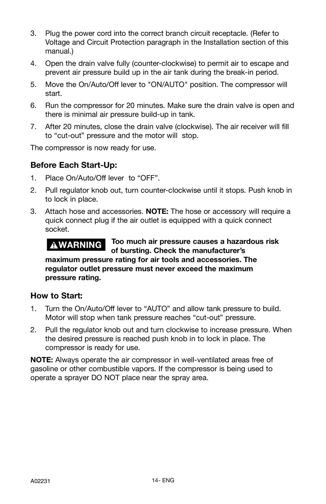 Porter-Cable CPLDC2540P instruction manual Before Each Start-Up, How to Start 