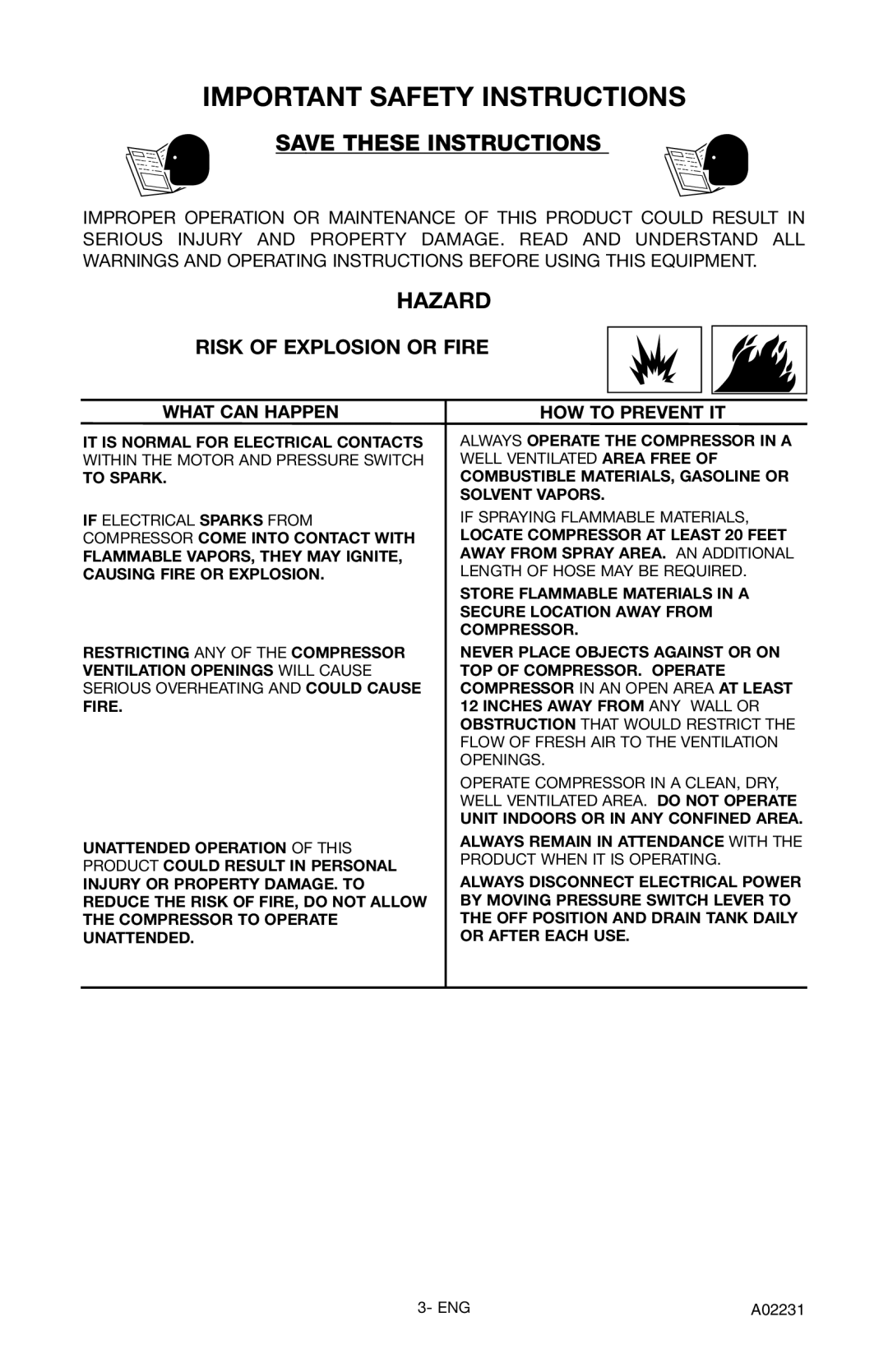 Porter-Cable CPLDC2540P instruction manual Hazard, Risk of Explosion or Fire 