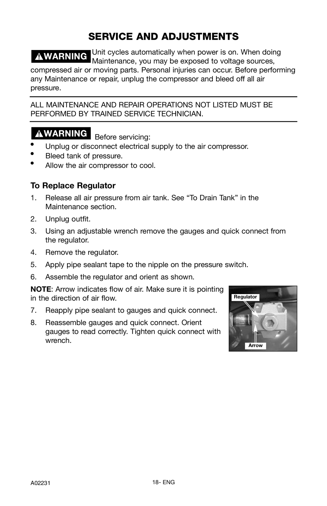Porter-Cable CPLDC2540P instruction manual Service And Adjustments, To Replace Regulator 