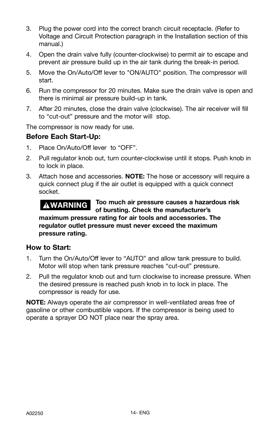 Porter-Cable CPLDC2540S instruction manual Before Each Start-Up, How to Start 