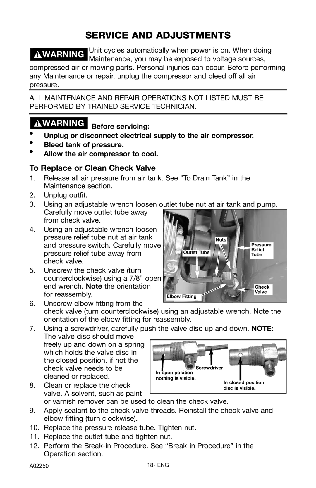 Porter-Cable CPLDC2540S instruction manual Service and Adjustments, To Replace or Clean Check Valve 