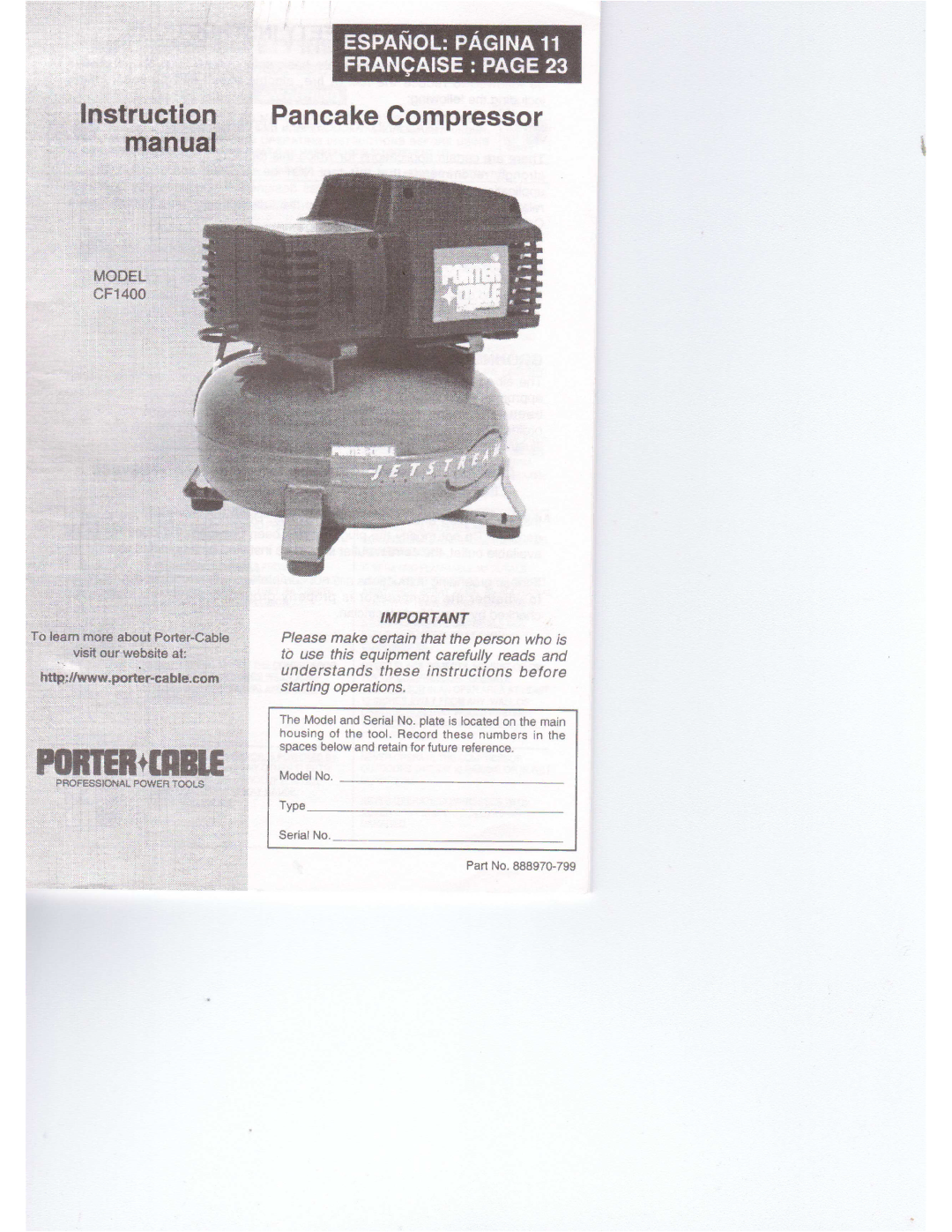 Porter-Cable 888970-799, CR1400 manual 