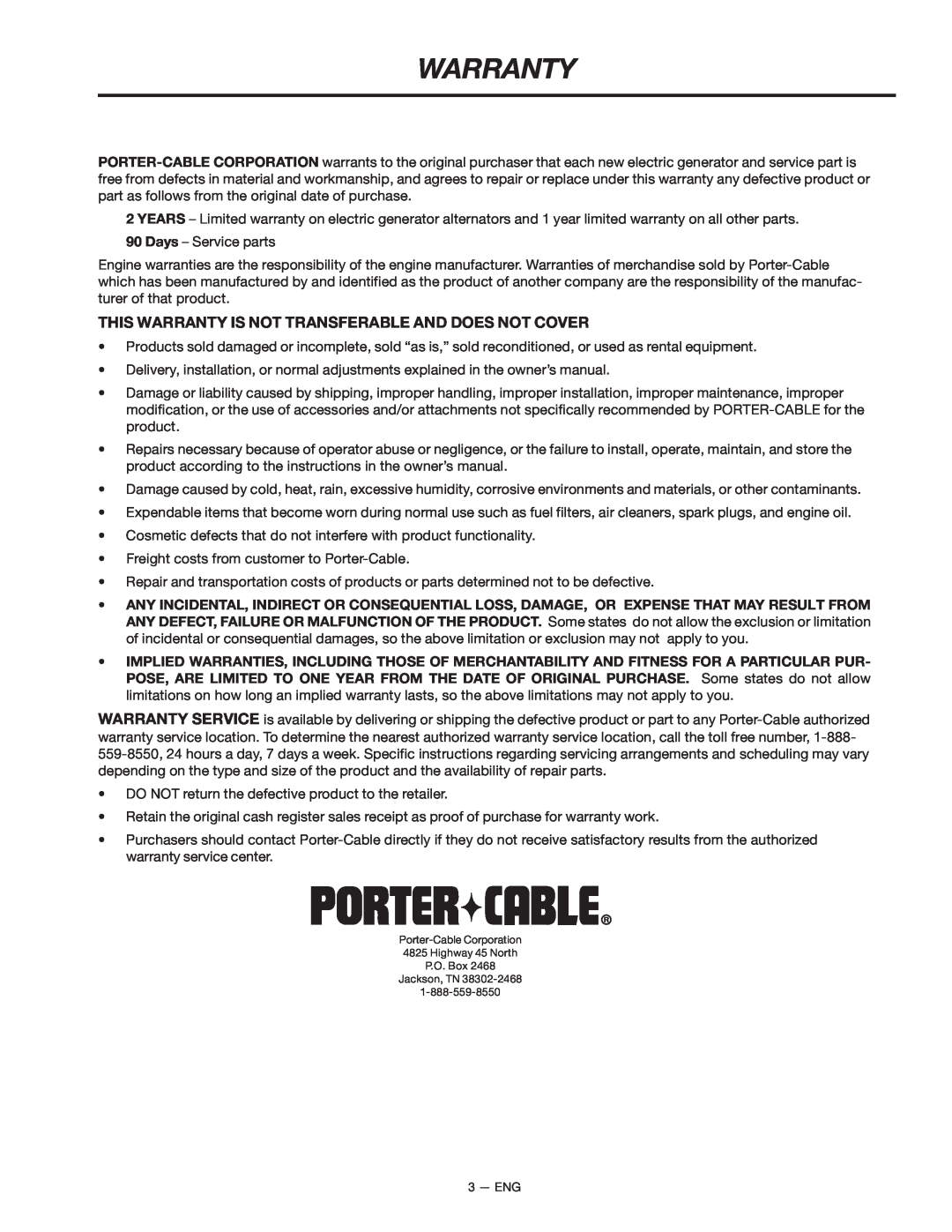 Porter-Cable CTE300, T525, BS600 instruction manual This Warranty Is Not Transferable And Does Not Cover 