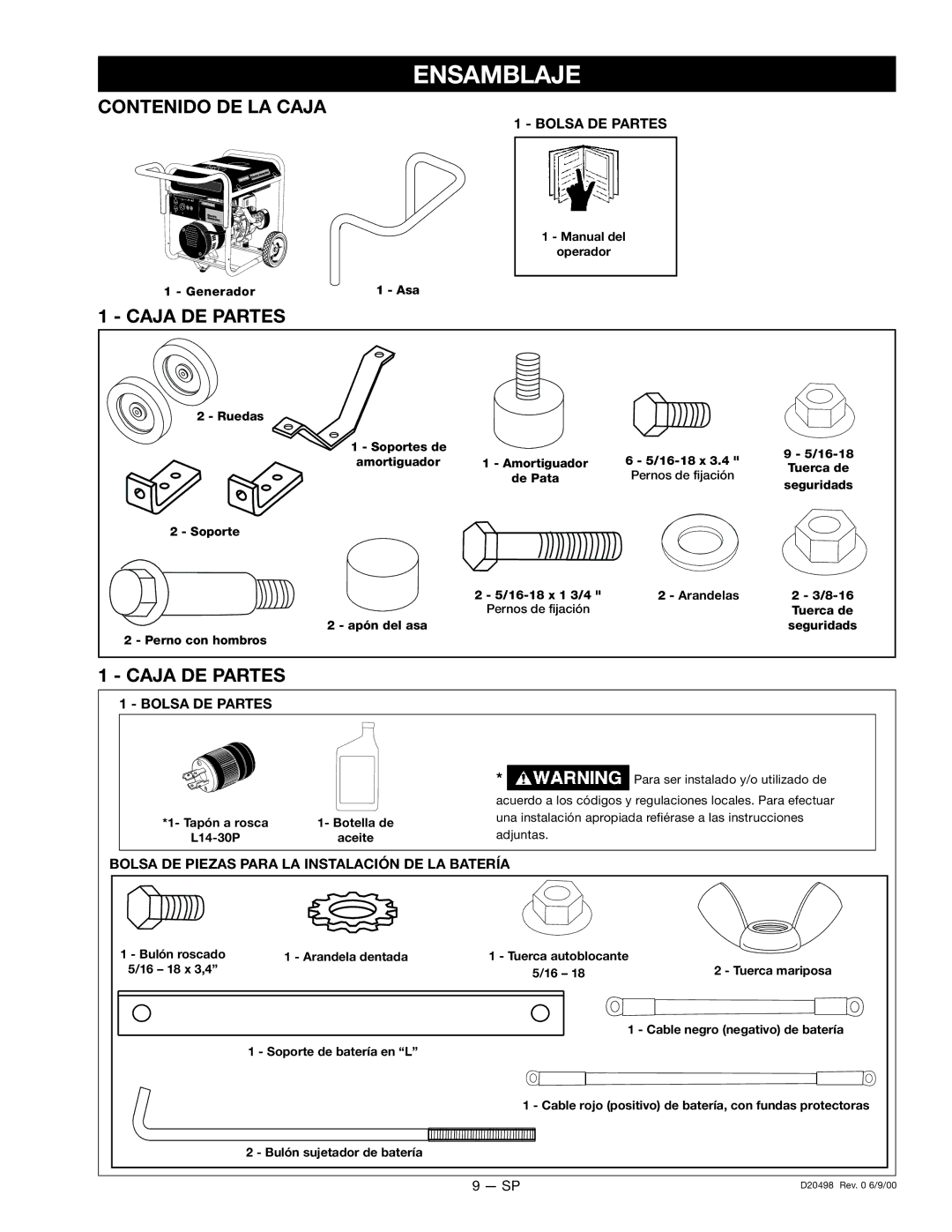 Porter-Cable 919.329150, D20498 owner manual Ensamblaje, Contenido DE LA Caja, Caja DE Partes 