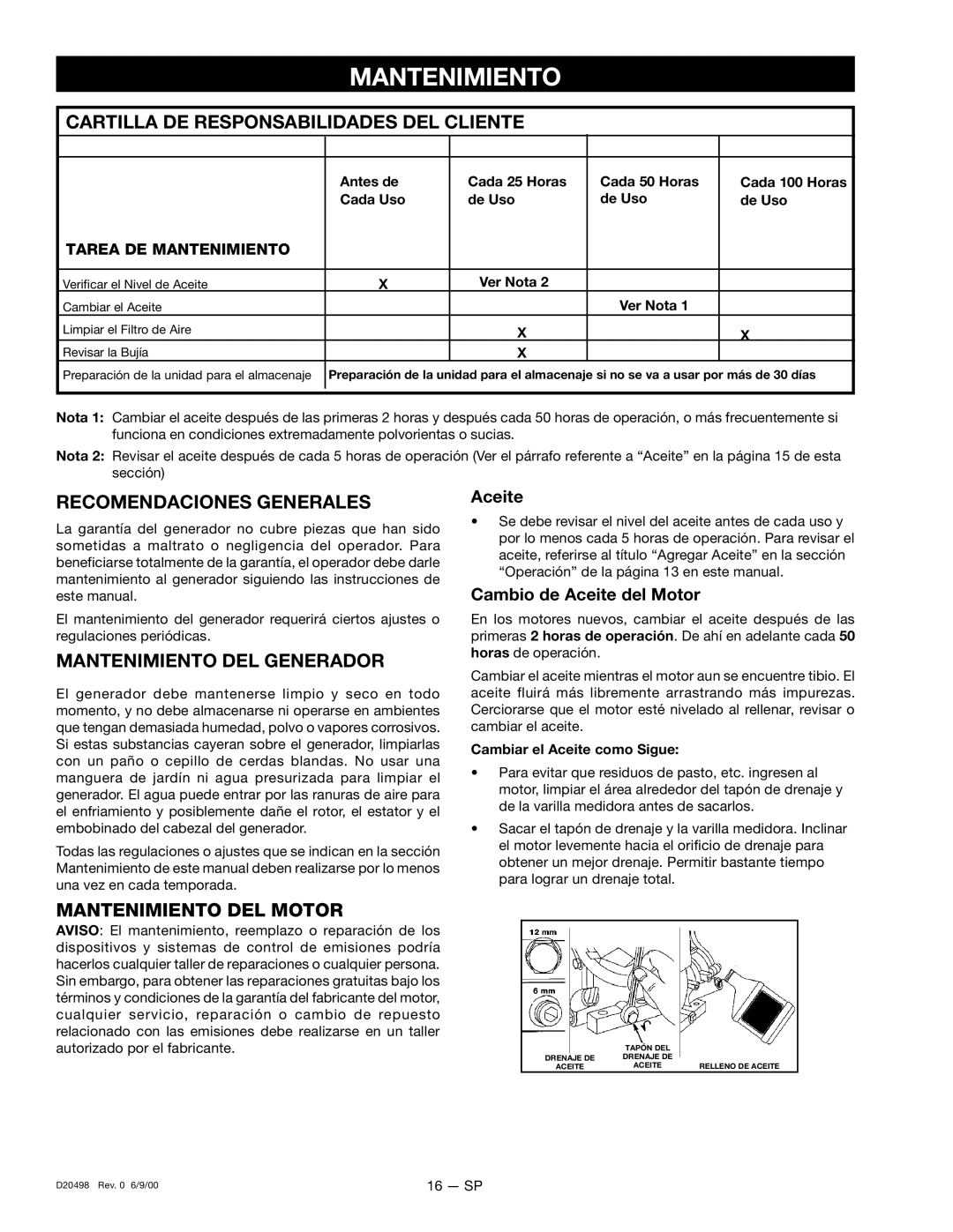 Porter-Cable D20498, 919.329150 Mantenimiento, Cartilla DE Responsabilidades DEL Cliente, Recomendaciones Generales 