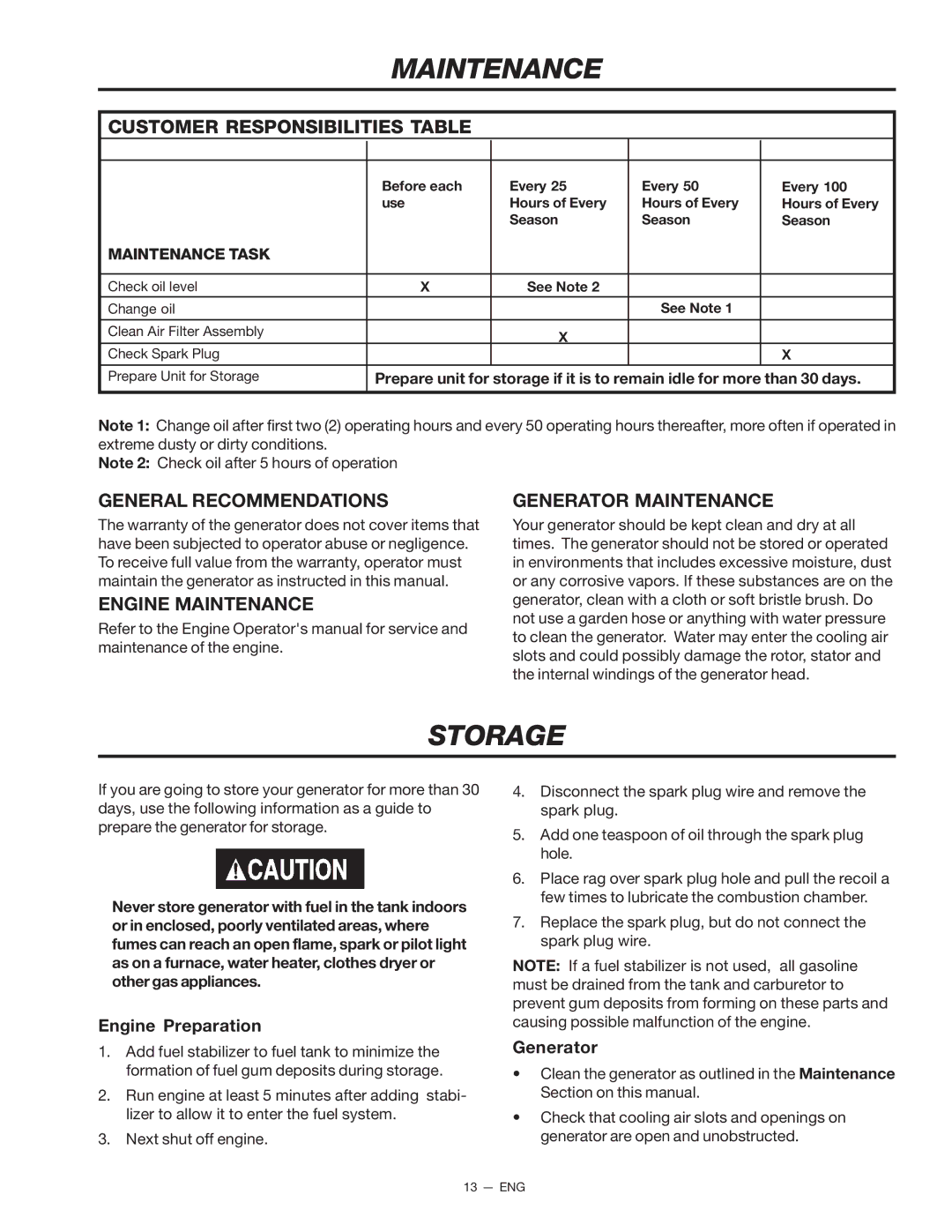 Porter-Cable D21679-008-0 instruction manual Maintenance, Storage 