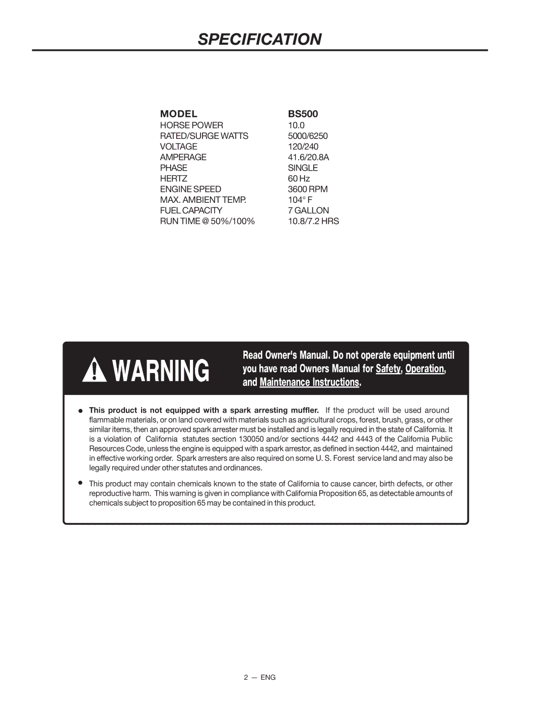 Porter-Cable D21679-008-0 instruction manual Specification, Model 