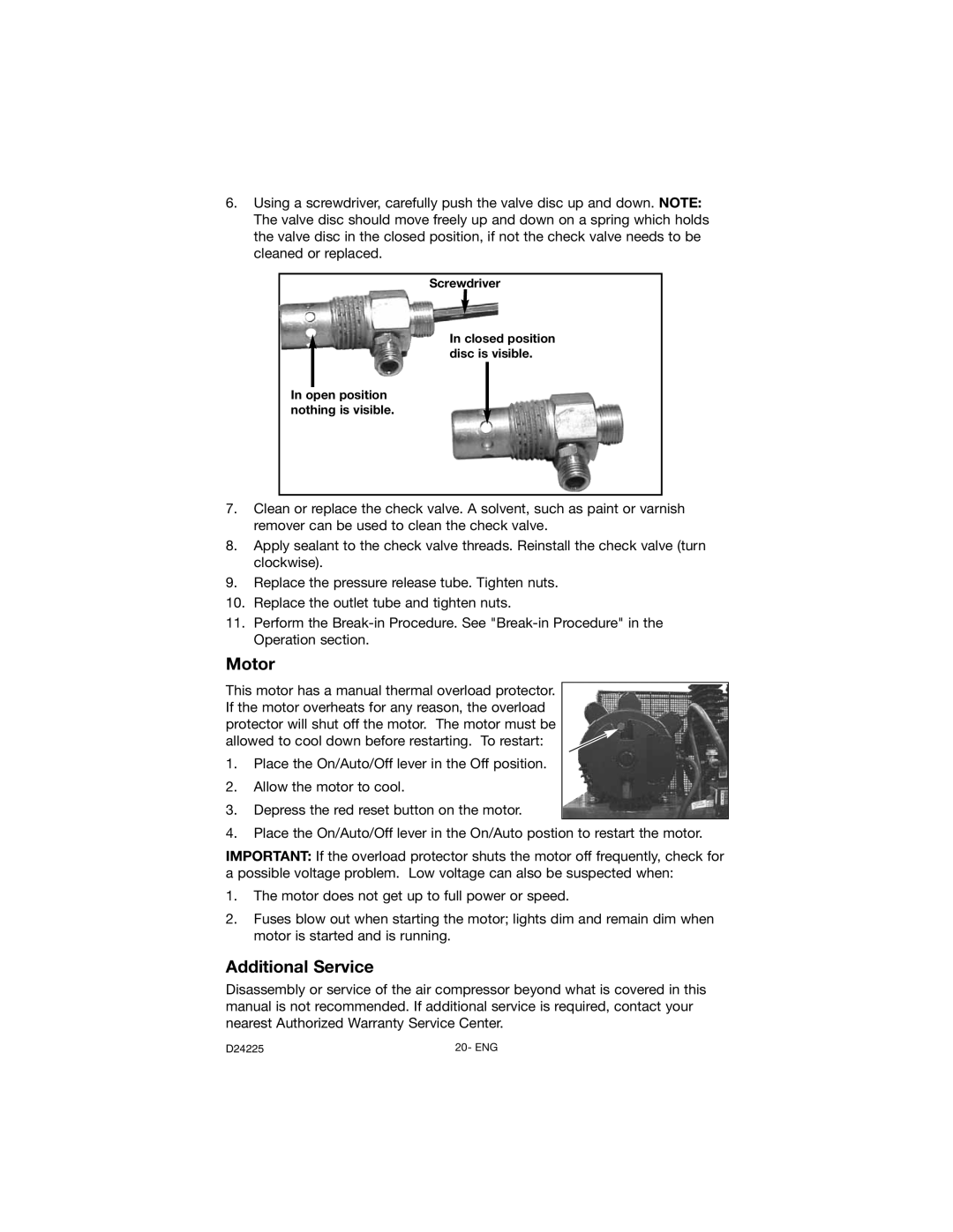 Porter-Cable D24225-049-2 instruction manual Motor, Additional Service, Screwdriver 