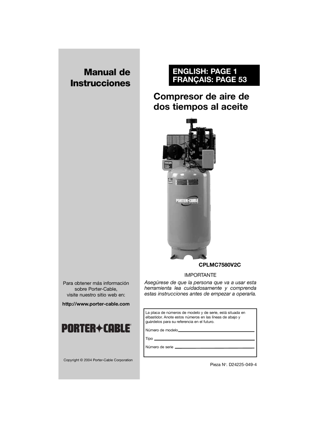 Porter-Cable D24225-049-2 instruction manual Manual de 