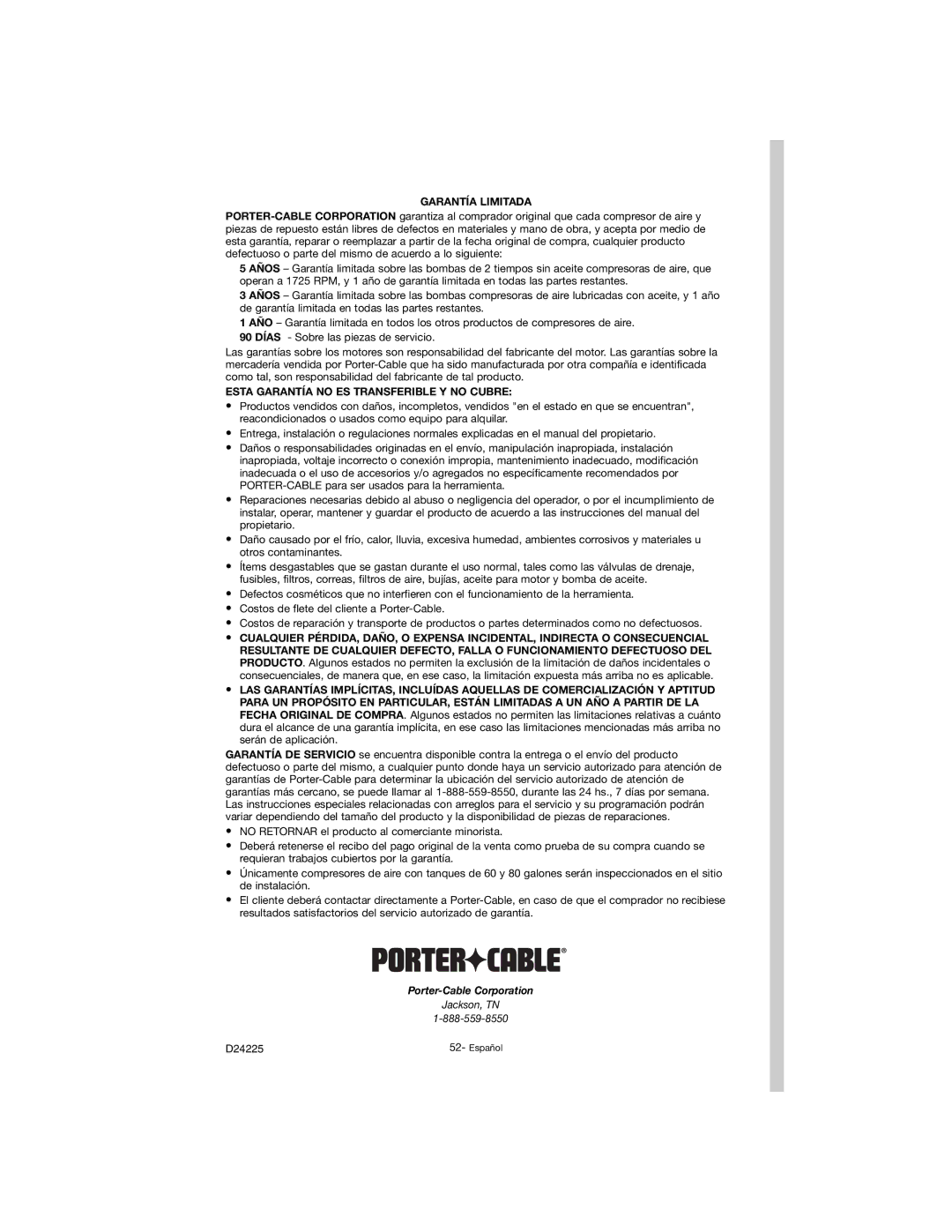 Porter-Cable D24225-049-2 instruction manual Porter-Cable Corporation 
