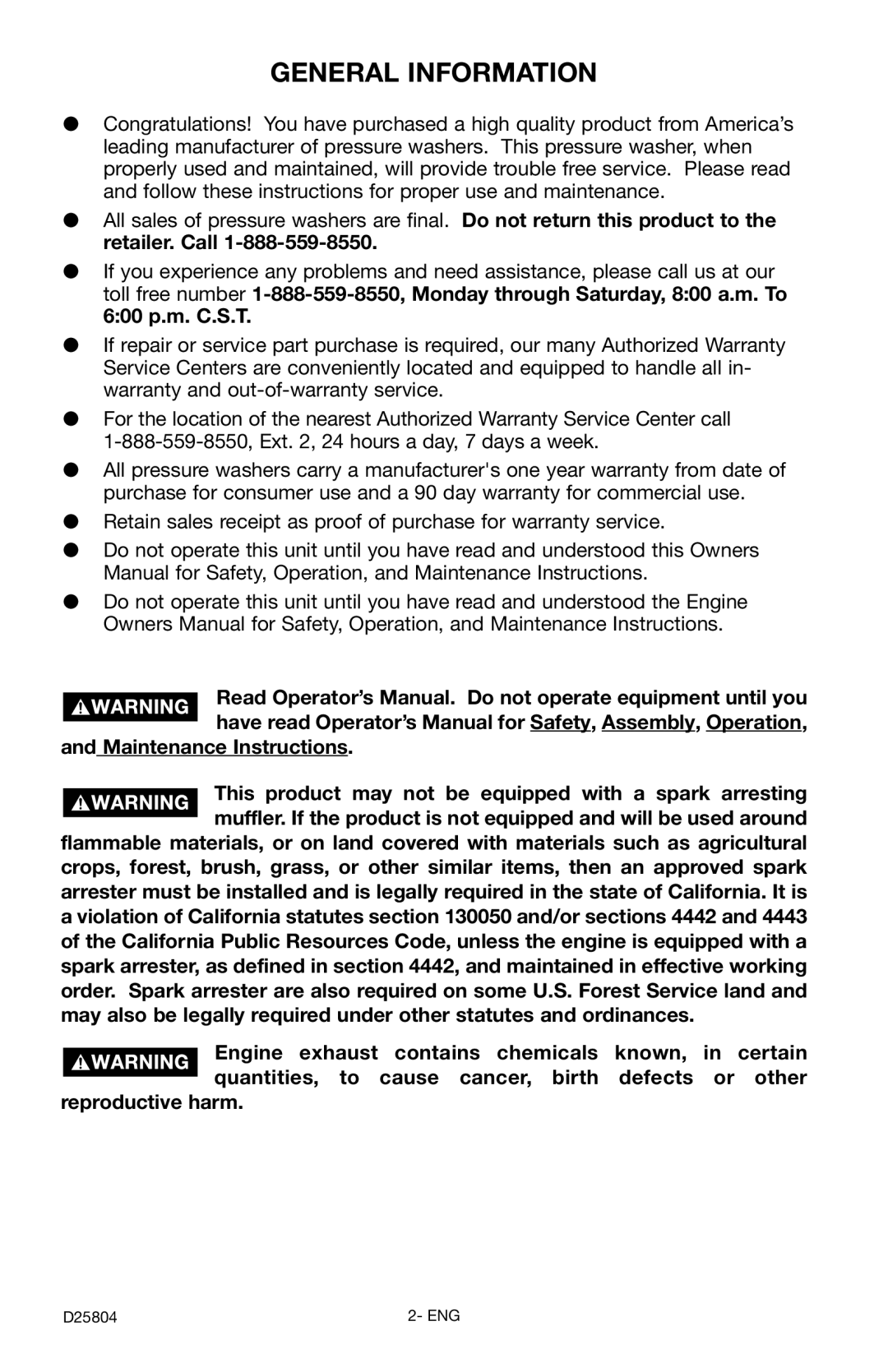 Porter-Cable D25804-025-1, PCH2600C instruction manual General Information 