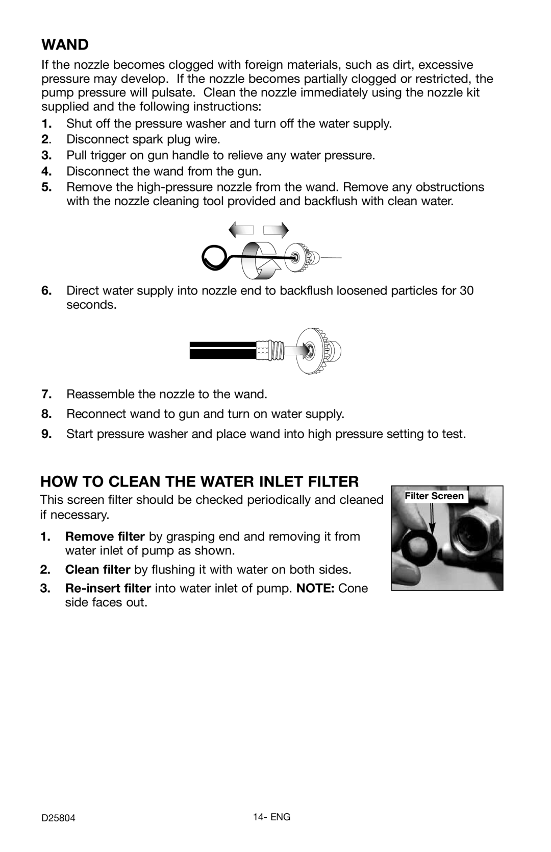 Porter-Cable D25804-025-1, PCH2600C instruction manual Wand, How To Clean The Water Inlet Filter 