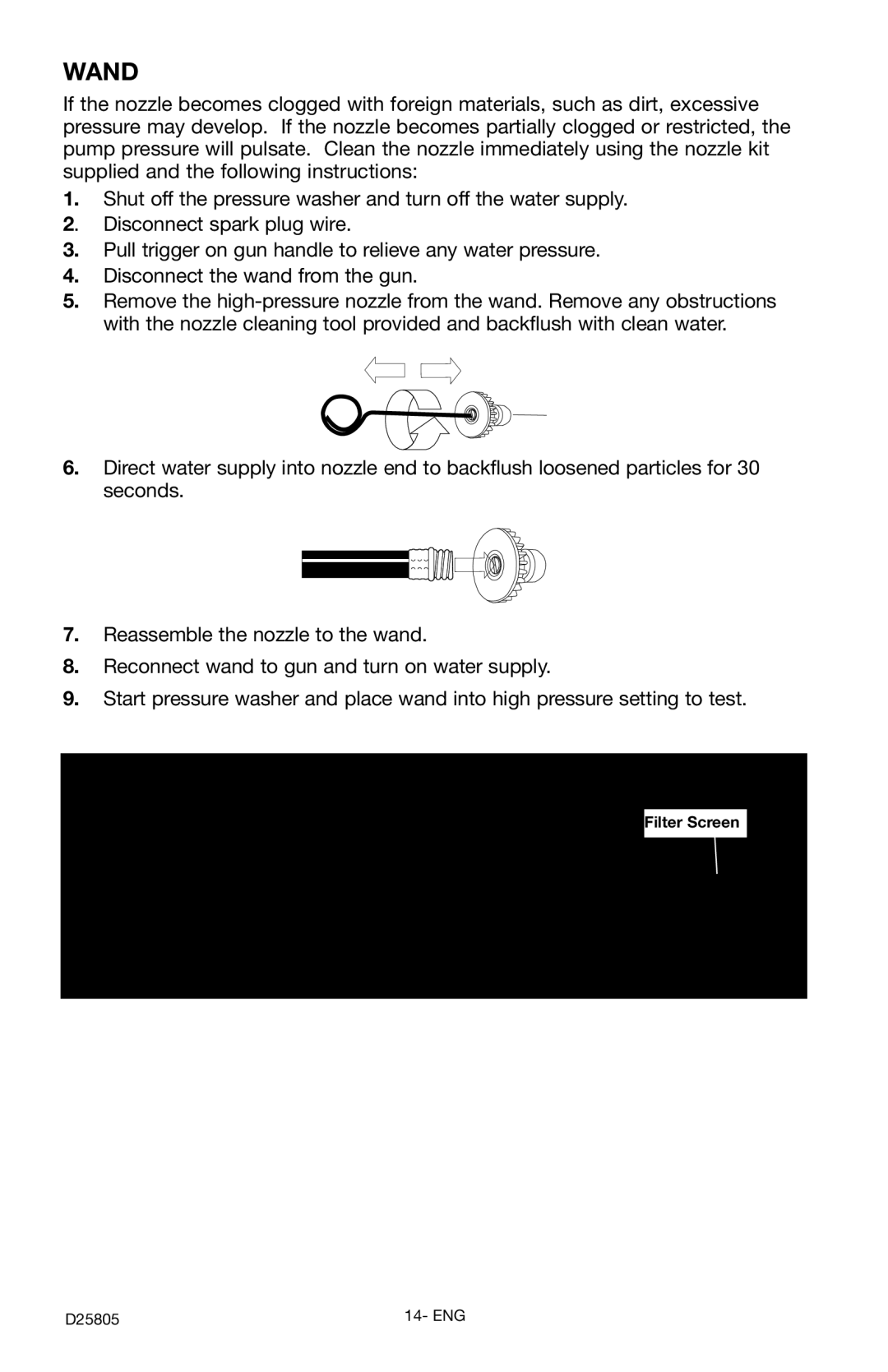 Porter-Cable D25805-025-1, PCH3500C instruction manual Wand, HOW to Clean the Water Inlet Filter 