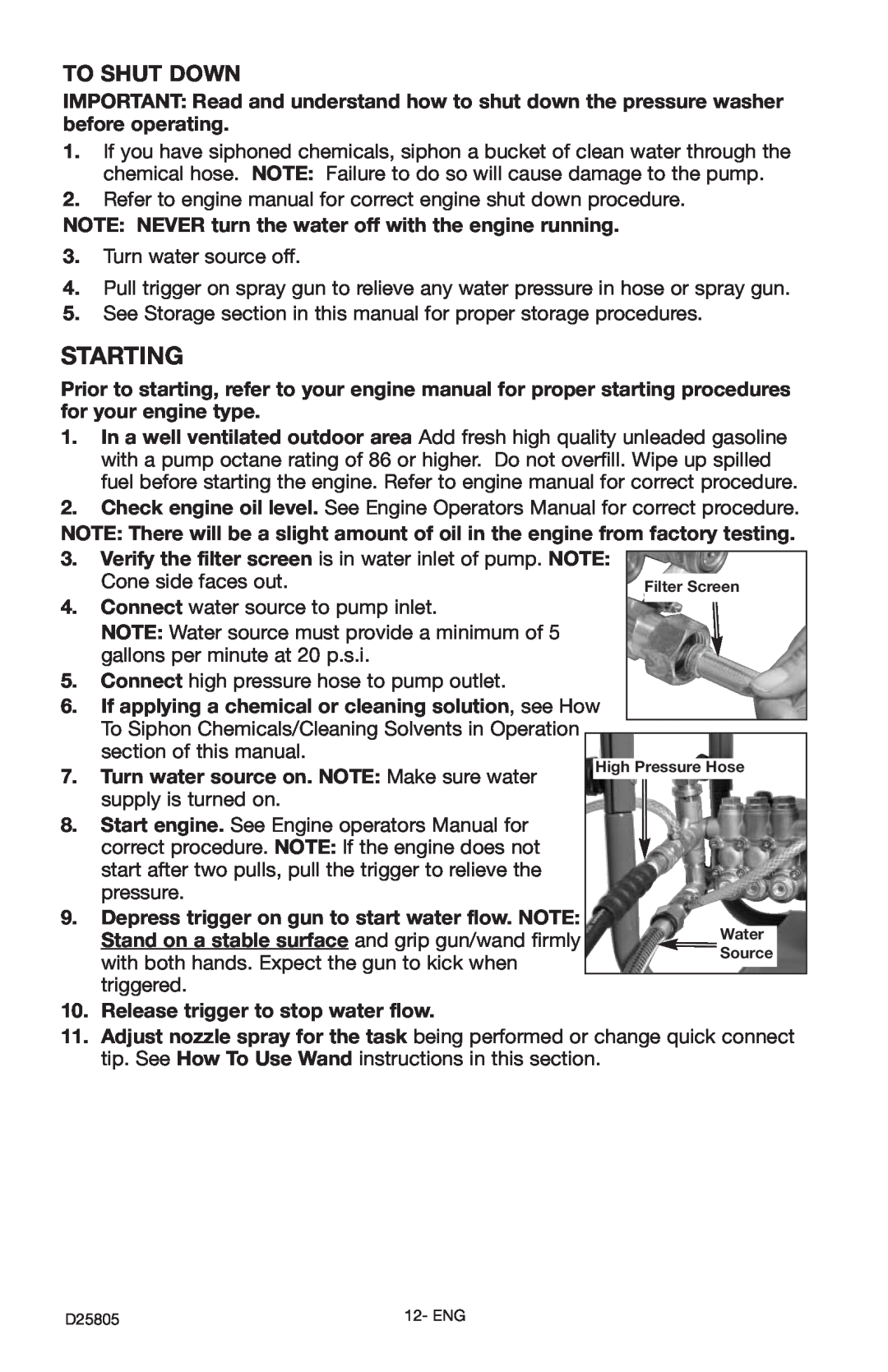 Porter-Cable D25805-025-1, PCH3500C instruction manual Starting, To Shut Down 