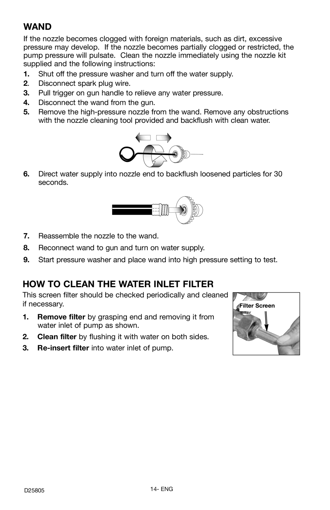 Porter-Cable D25805-025-1, PCH3500C instruction manual Wand, How To Clean The Water Inlet Filter 
