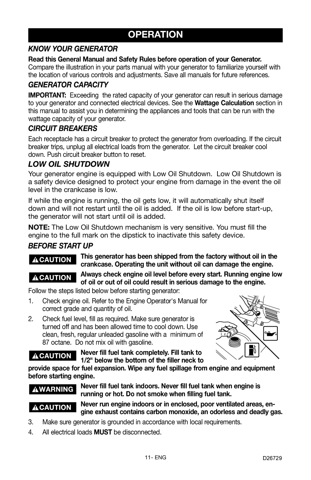 Porter-Cable D26729-028-0 instruction manual Operation 