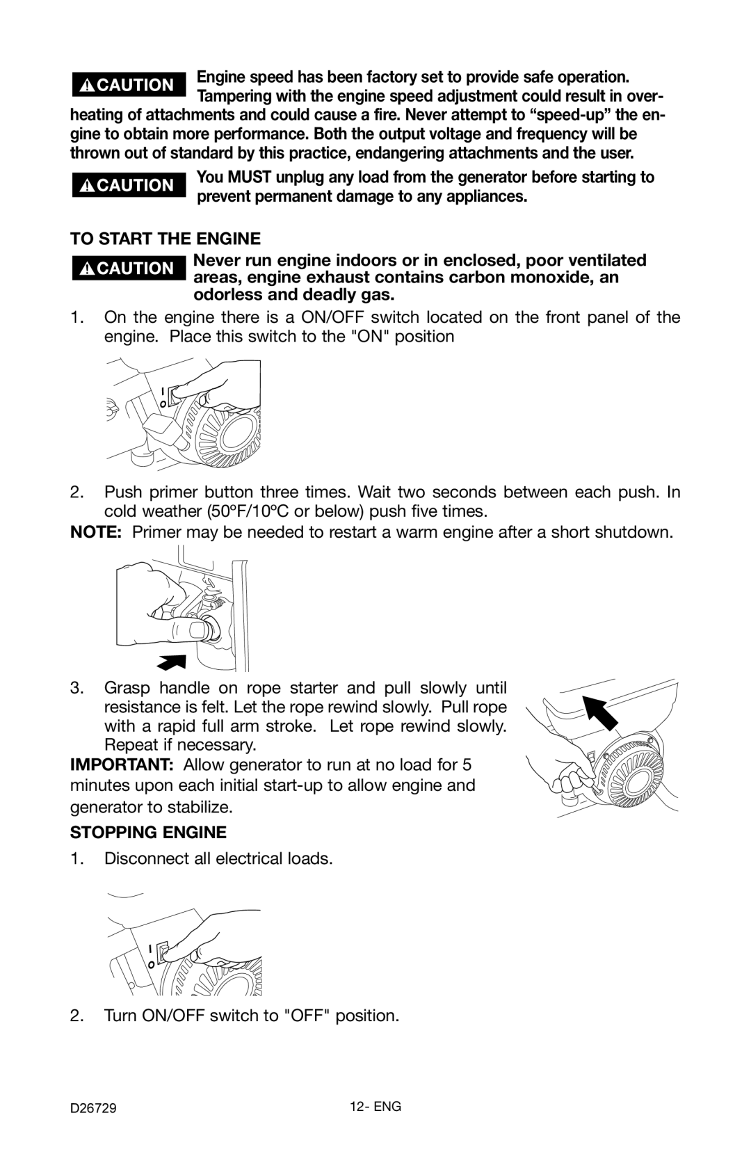 Porter-Cable D26729-028-0 instruction manual Stopping Engine 