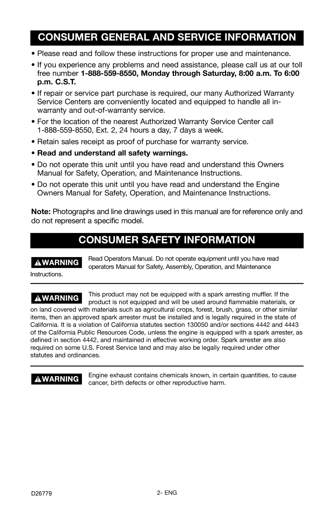 Porter-Cable D26779-028-0 instruction manual Consumer General And Service Information, Consumer Safety Information 