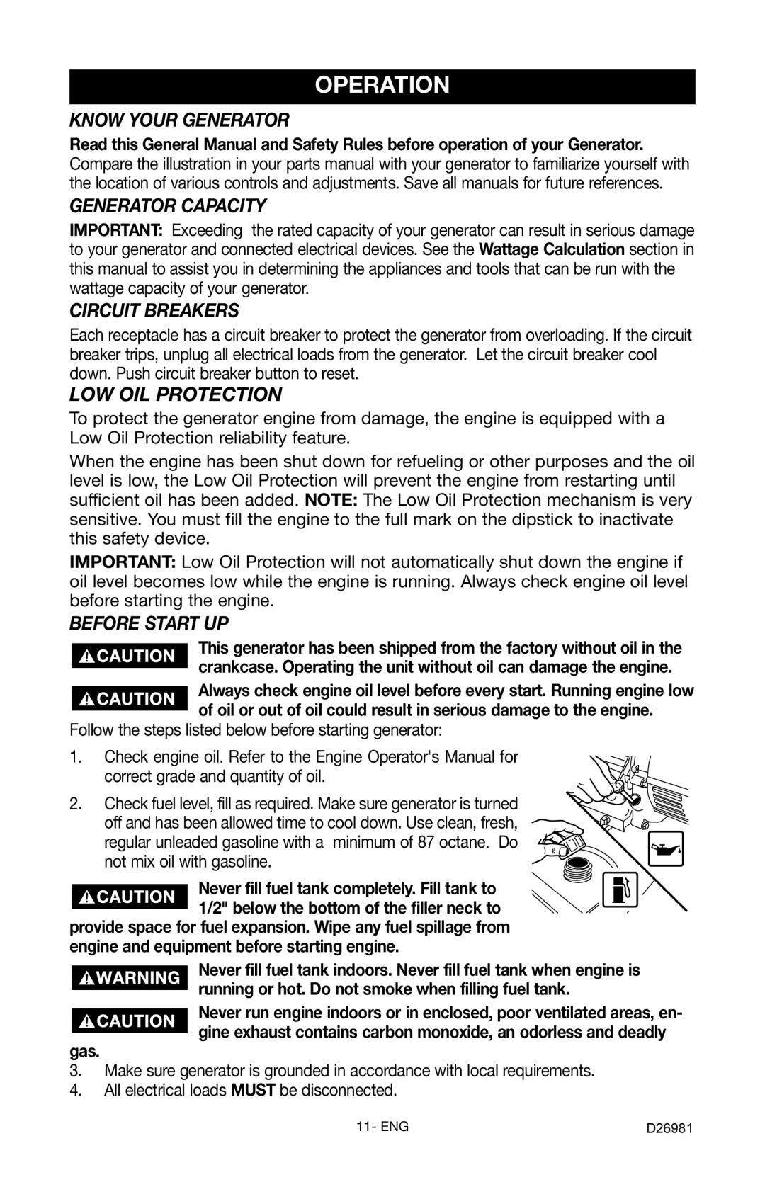 Porter-Cable D26981-028-0 instruction manual Operation 