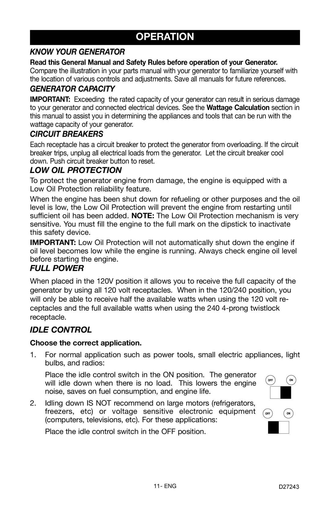 Porter-Cable D27243-028-0 instruction manual Operation 