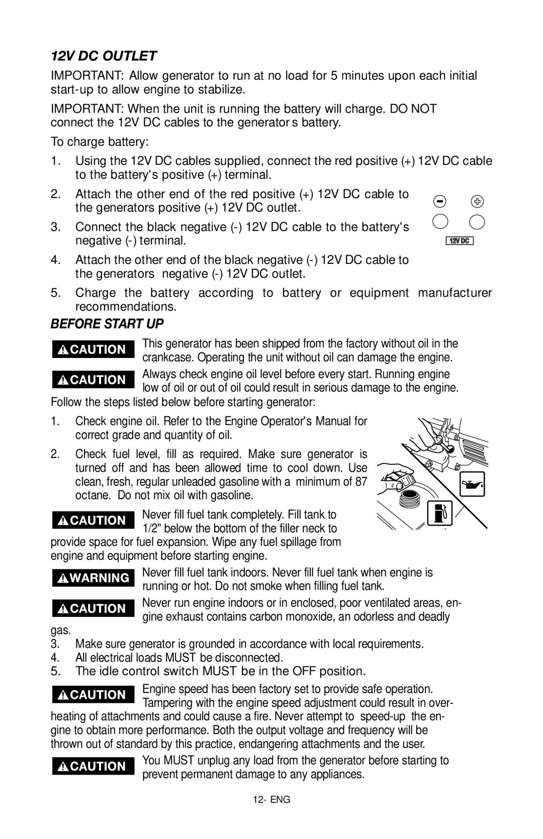 Porter-Cable D27243-028-0 instruction manual 12V DC Outlet, Before Start UP 