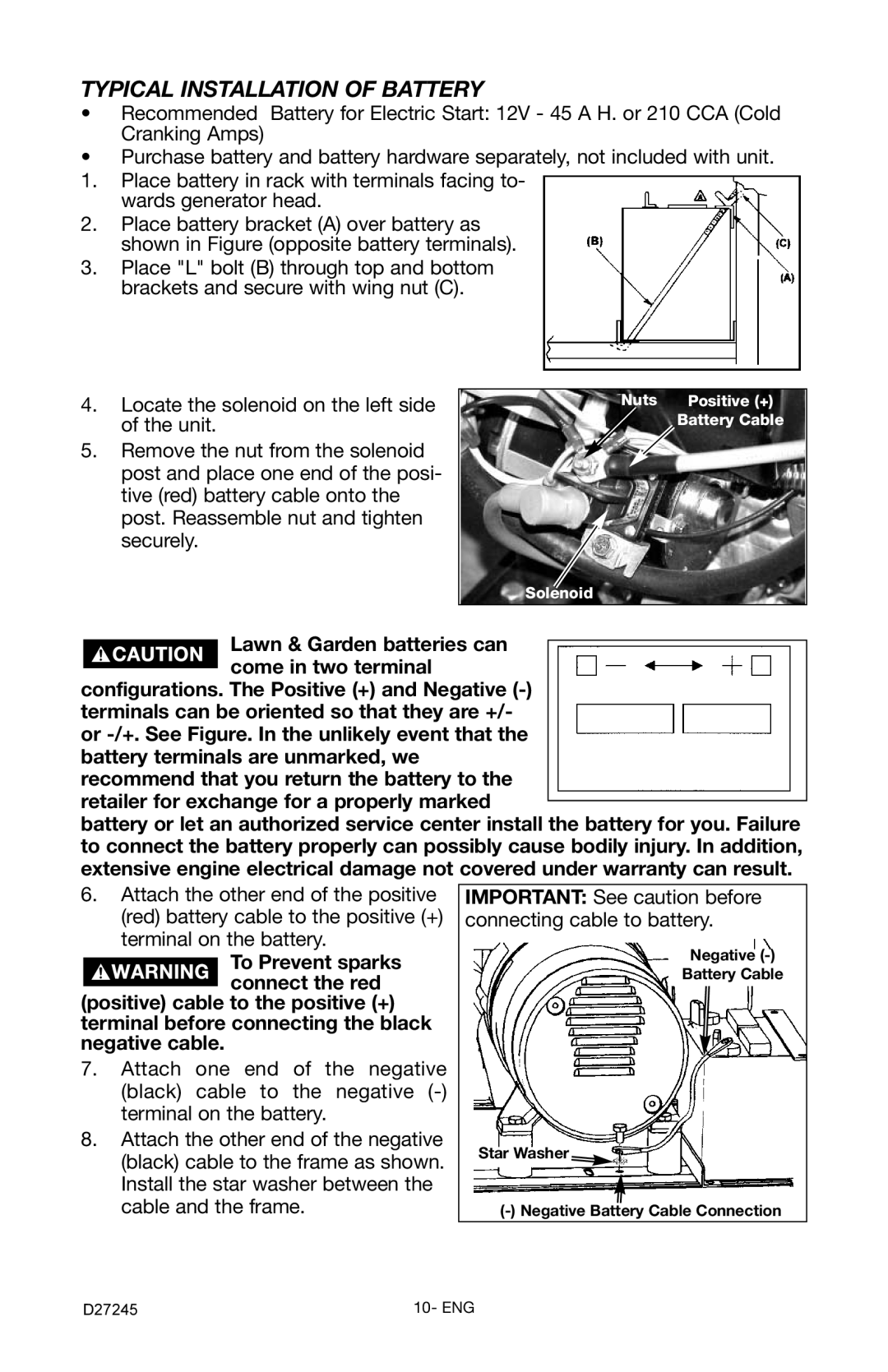 Porter-Cable D27245-028-0 instruction manual Typical Installation of Battery, Unit 