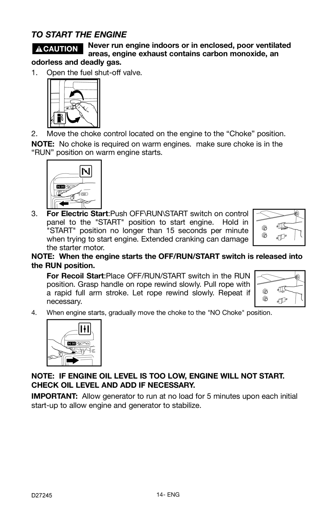 Porter-Cable D27245-028-0 instruction manual To Start the Engine 