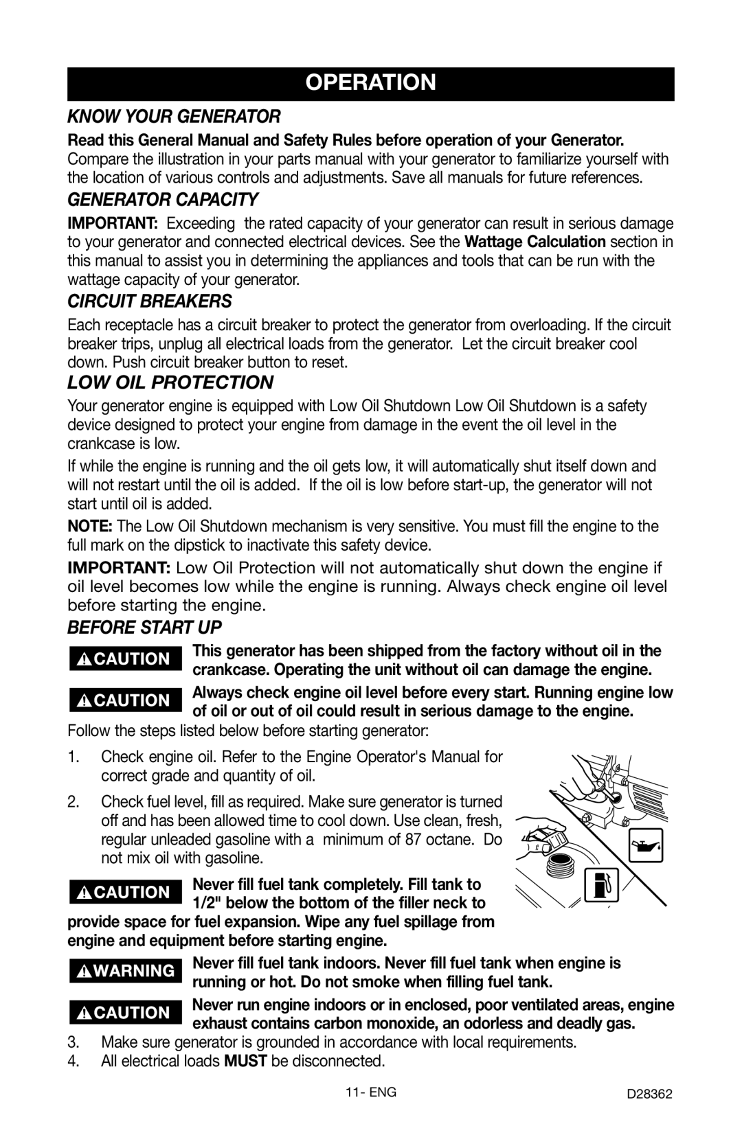 Porter-Cable D28362-031-0 instruction manual Operation 