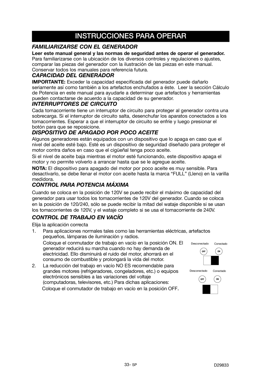 Porter-Cable D29833-038-0 Familiarizarse CON EL Generador, Capacidad DEL Generador, Interruptores DE Circuito 