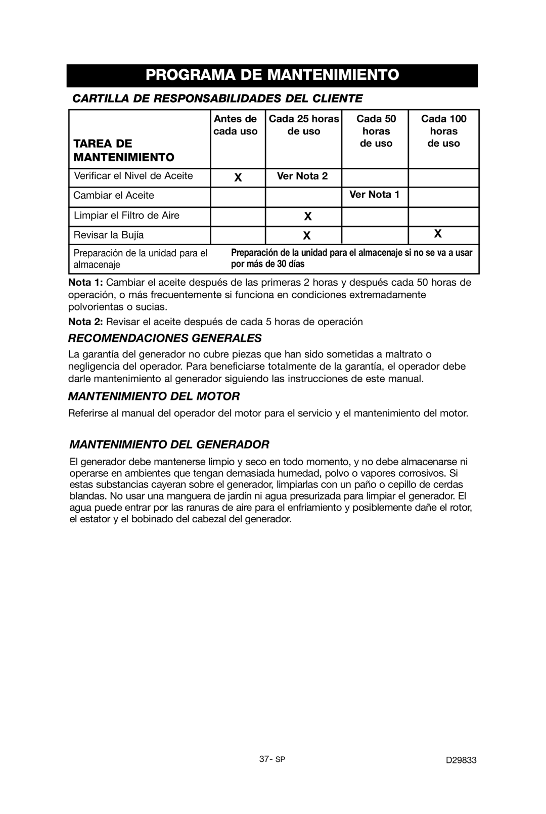 Porter-Cable D29833-038-0 Programa DE Mantenimiento, Cartilla DE Responsabilidades DEL Cliente, Recomendaciones Generales 