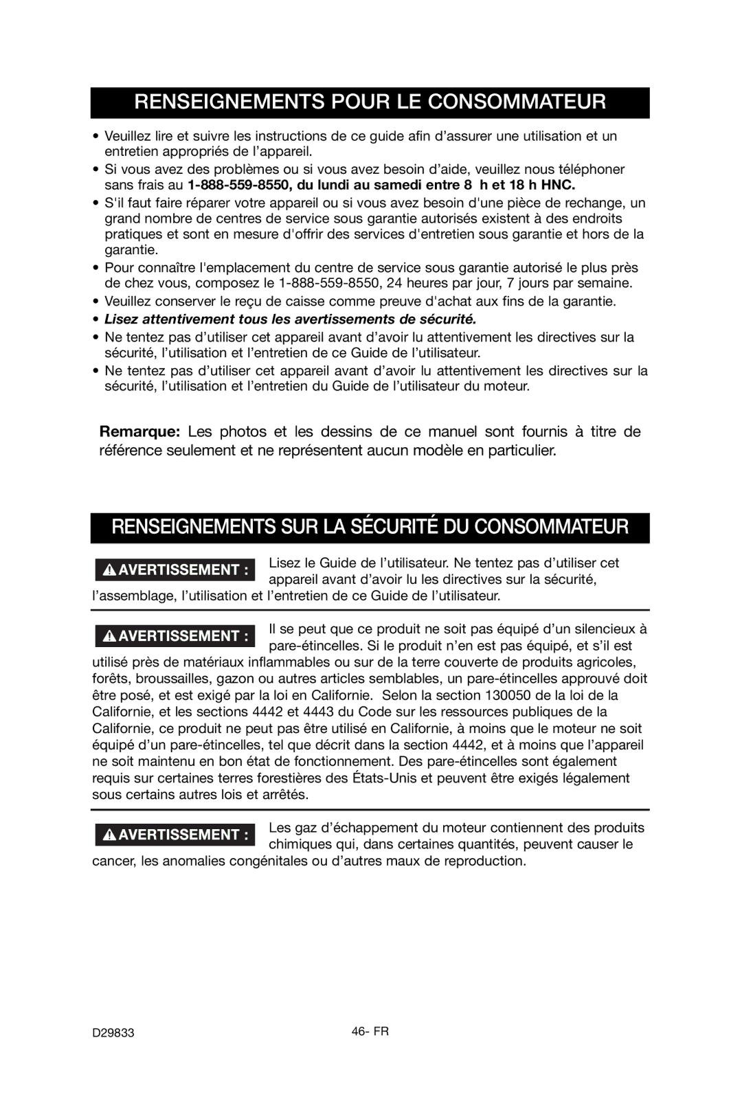 Porter-Cable D29833-038-0 instruction manual Renseignements Pour LE Consommateur 