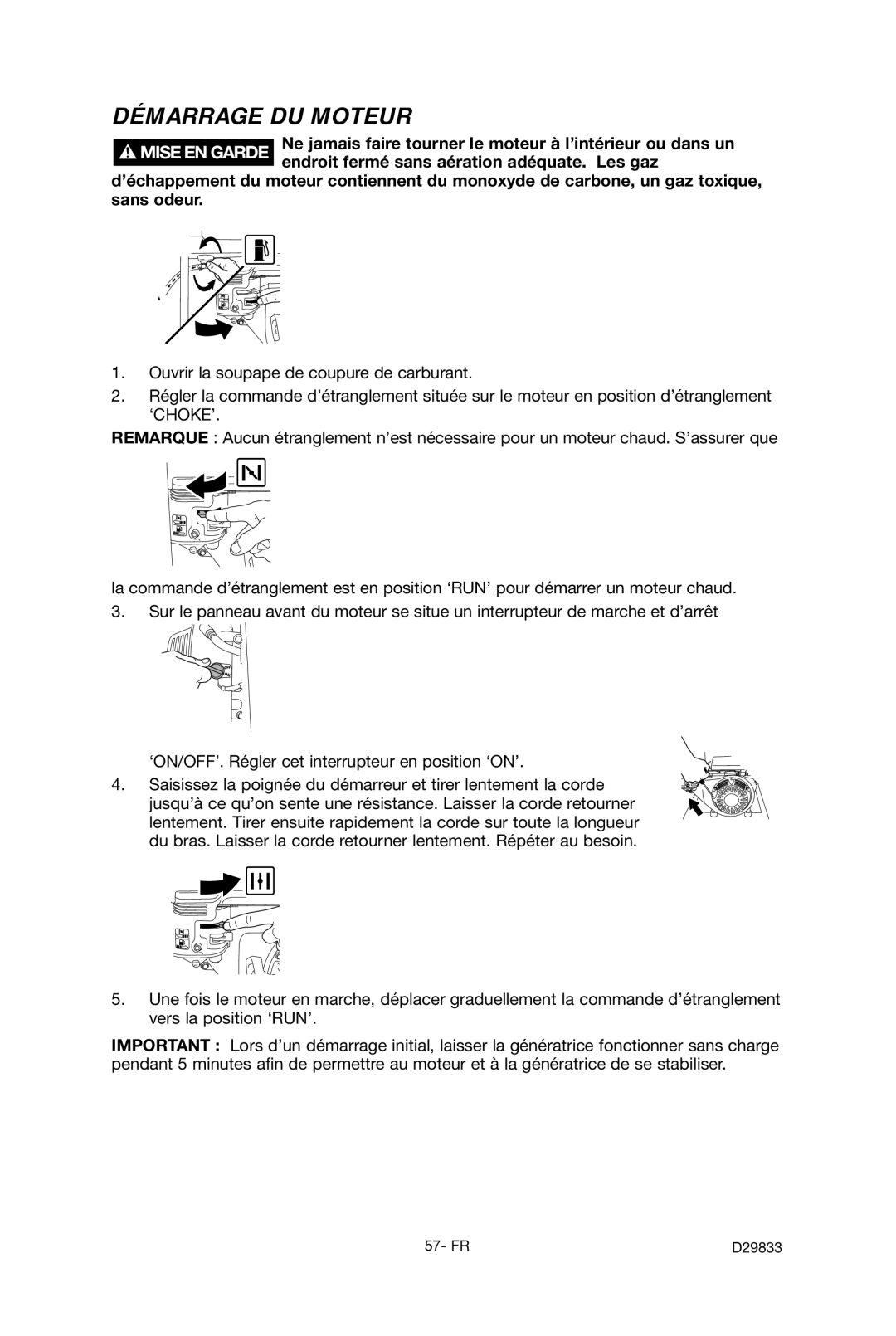 Porter-Cable D29833-038-0 instruction manual Démarrage DU Moteur 