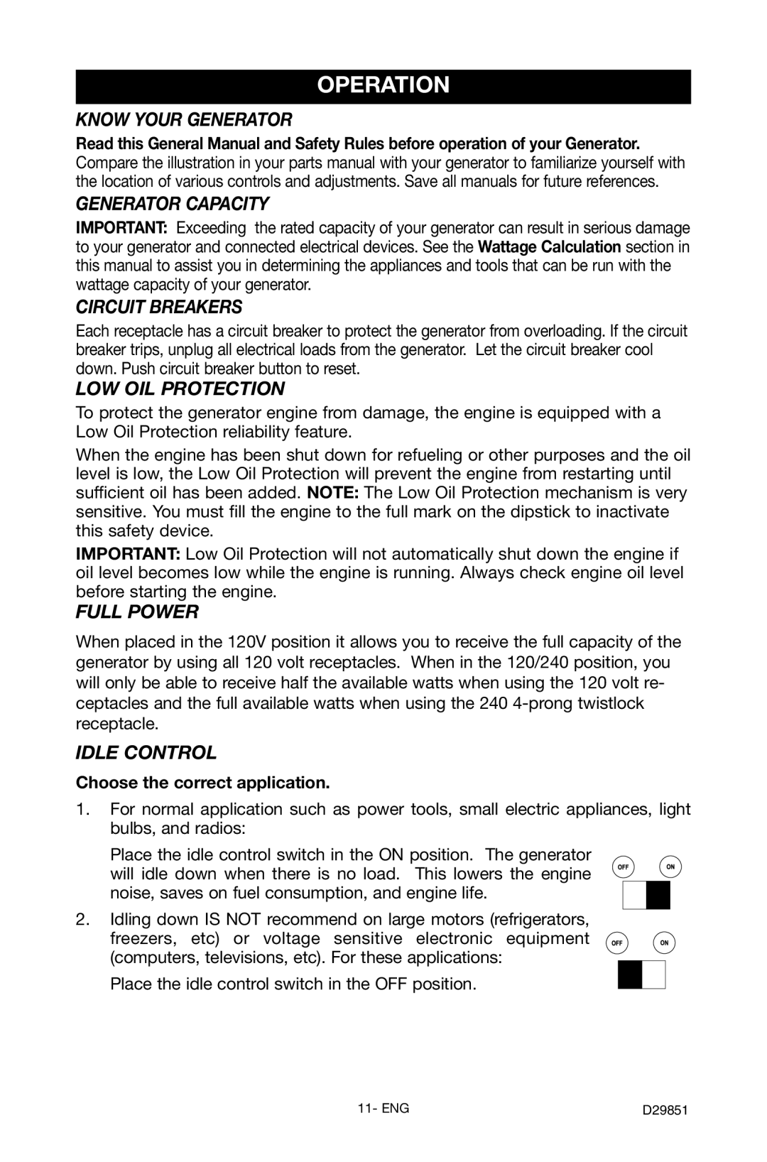 Porter-Cable D29851-038-0 instruction manual Operation 